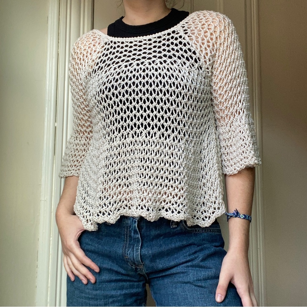 Cream Crochet 3/4 Sleeve Top